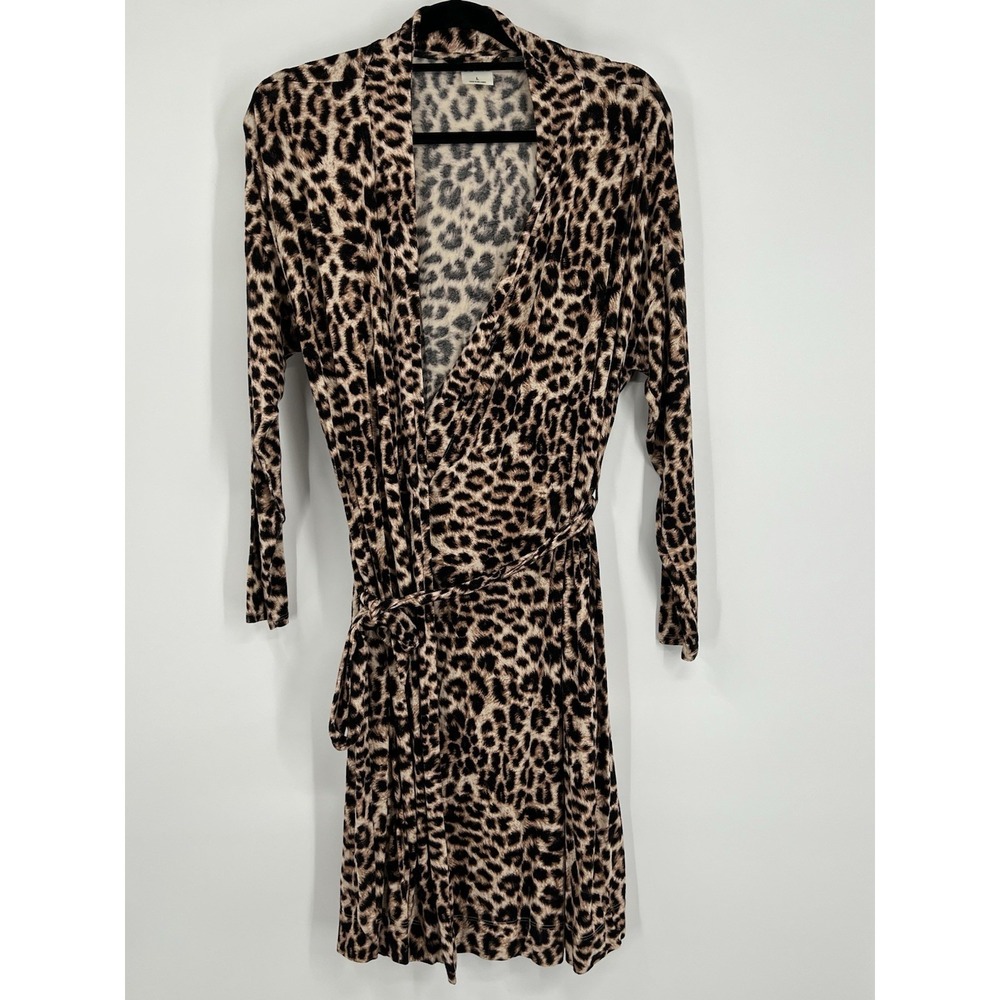 SOMA Cool Nights Leopard Short Knit Robe Size Large Soft Lightweight Pockets